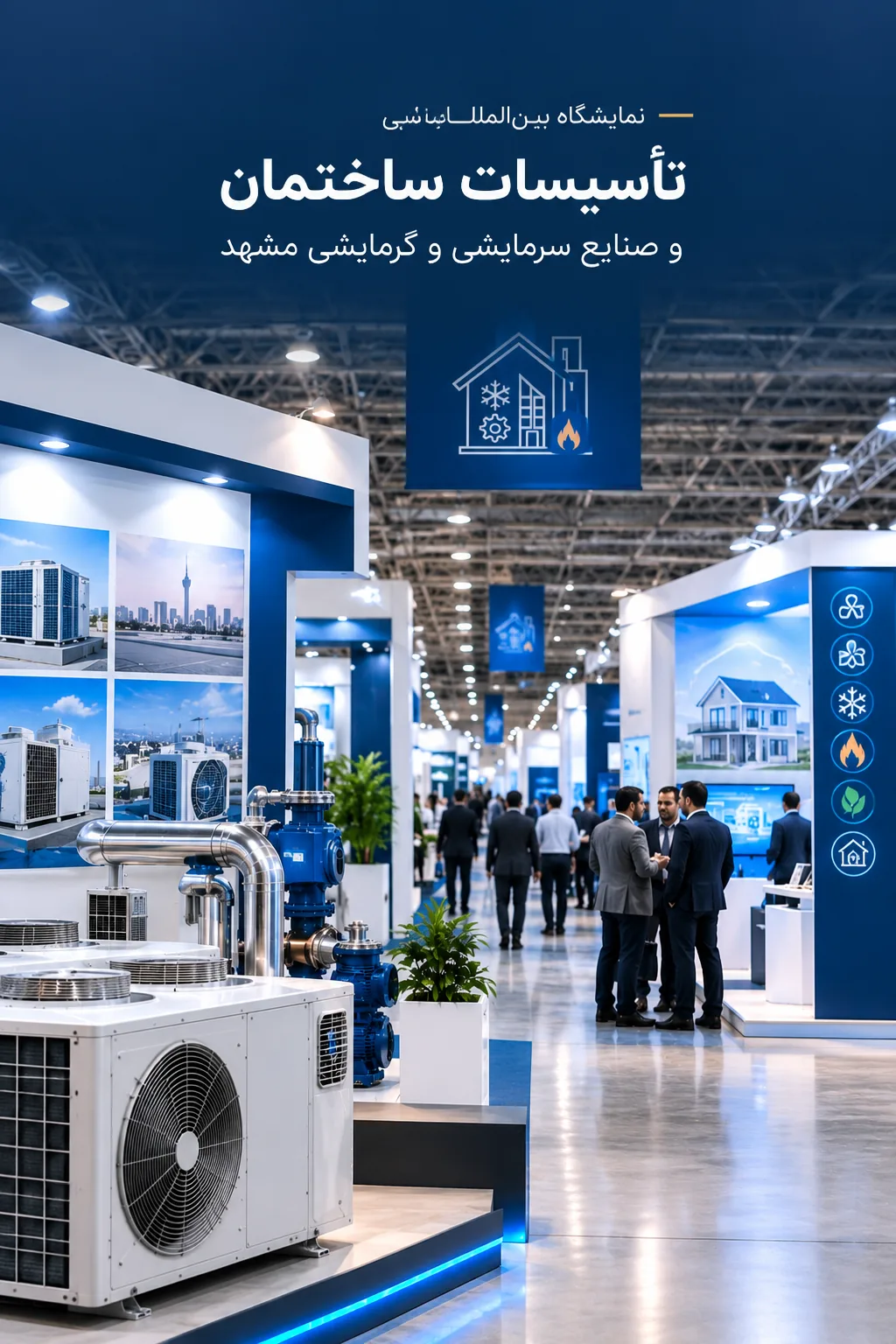 نمایشگاه بین‌المللی تأسیسات ساختمان مشهد با نمایش تجهیزات تهویه مطبوع، سیستم‌های سرمایشی و گرمایشی و فناوری‌های هوشمندسازی ساختمان در غرفه‌های تخصصی و حضور فعالان صنعت.